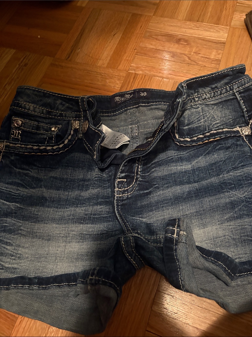 Miss Me Faded Blue Washed Denim Shorts